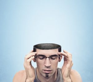 Conceptual image of a open minded man , lots of copyspace